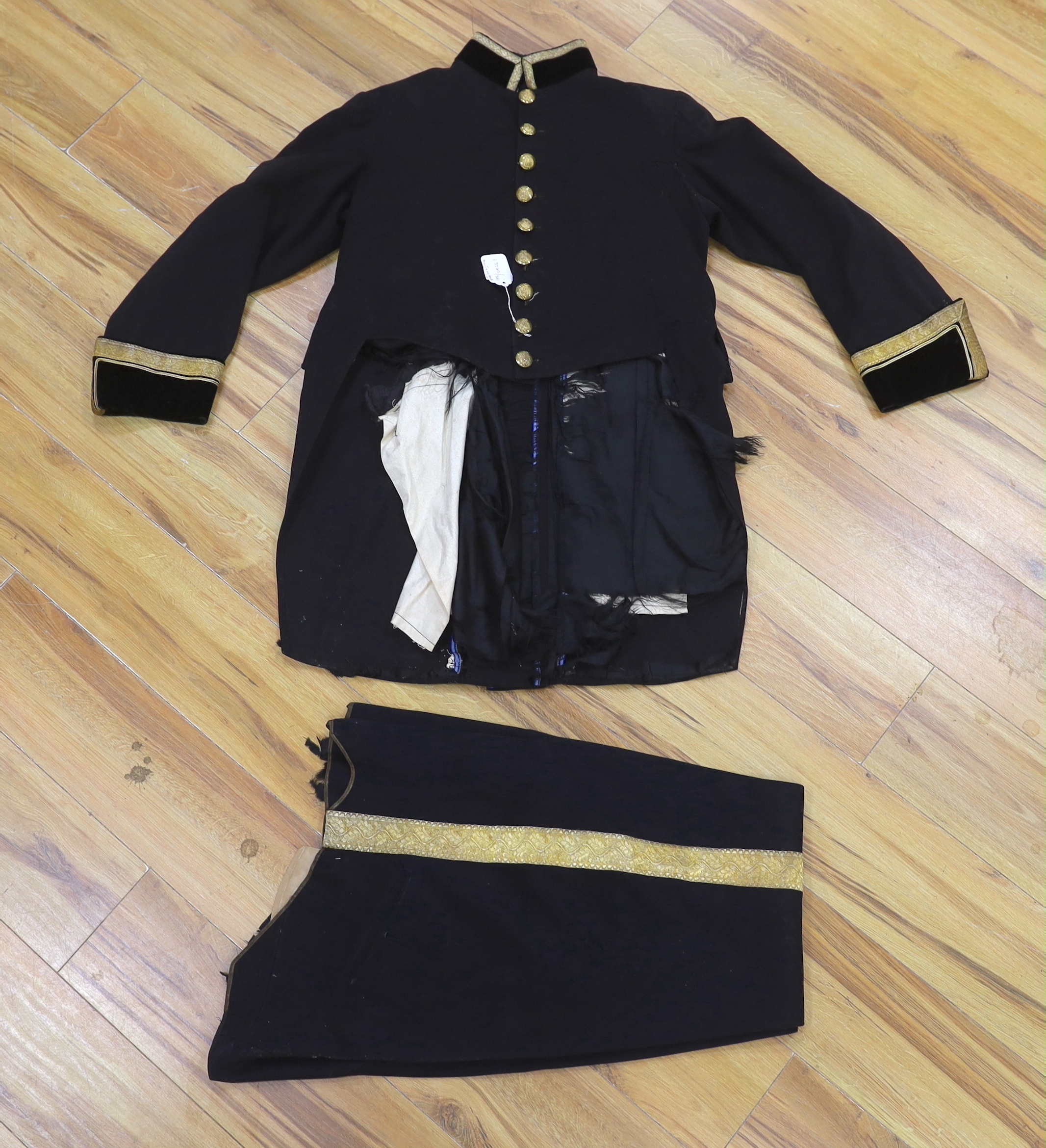 A Military black wool dress uniform, with gold decorative braiding